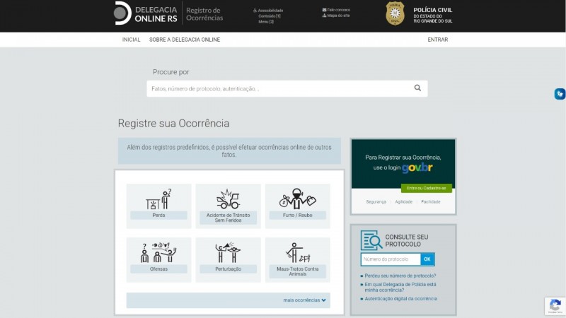 Representação da página da Delegacia on-line