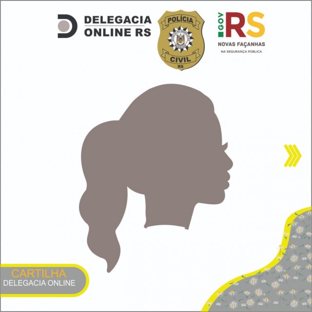 Capa da Cartilha Delegacia Online para registro de violência contra a mulher com o desenho da silhueta de uma mulher de perfil.