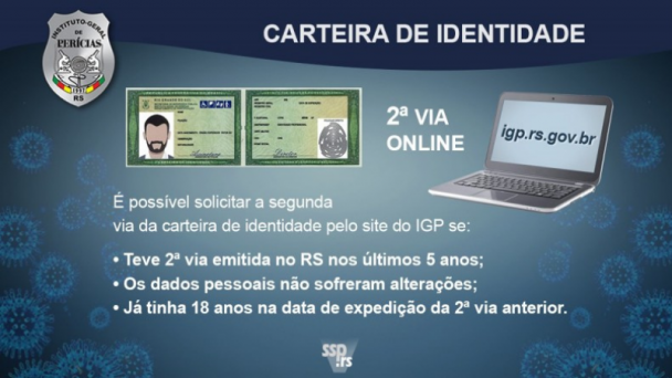 Card com uma imagem de carteira de identidade, ao lado a imagem de um computador com o site do IGP, apresentando como realizar a 2ª Via Online do documento. Abaixo das imagens, os requisitos para realizar o procedimento.