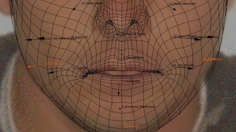 Imagem computadorizada do processo da reconstrução facial
