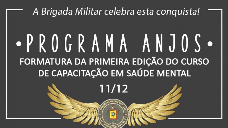 Card com frase sobre a formatura do programa anjos com o brasão da instituição com asas