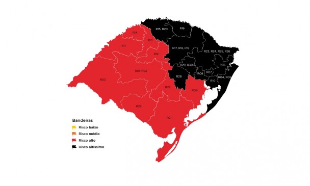 Mapa da 42ª rodada do Distanciamento Controlado mostra 11 regiões em bandeira preta, risco máximo na pandemia da Covid-19
