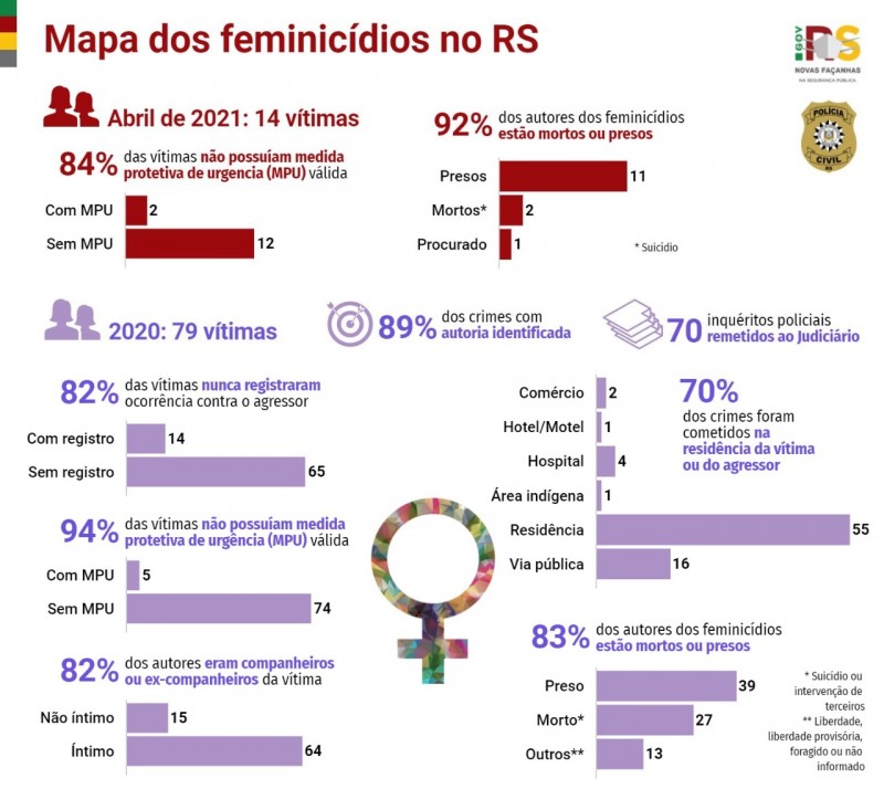 múltiplos gráficos em coluna com príncipais informações sobre o ciclo da violência contra a mulher que resulta nos feminicídios do Estado