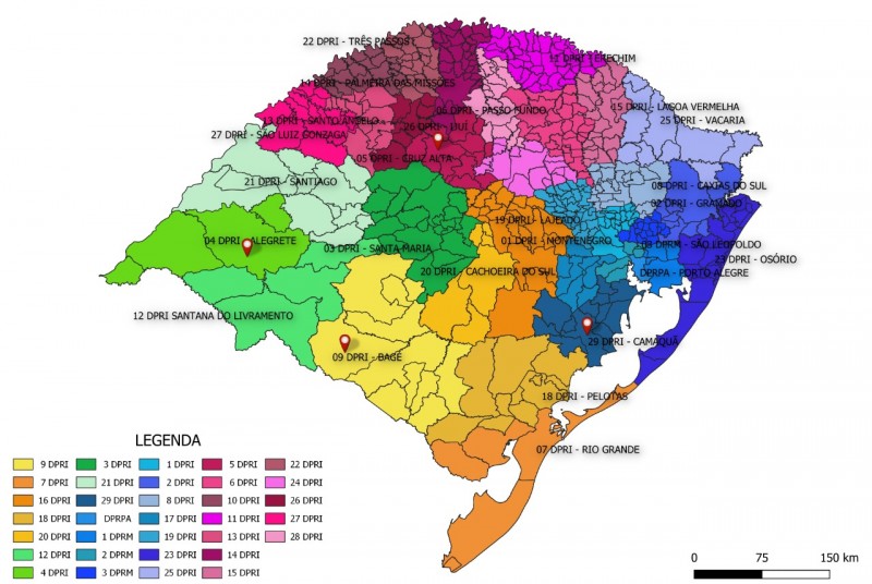 mapa colorido com as subdivisões das Decrabs