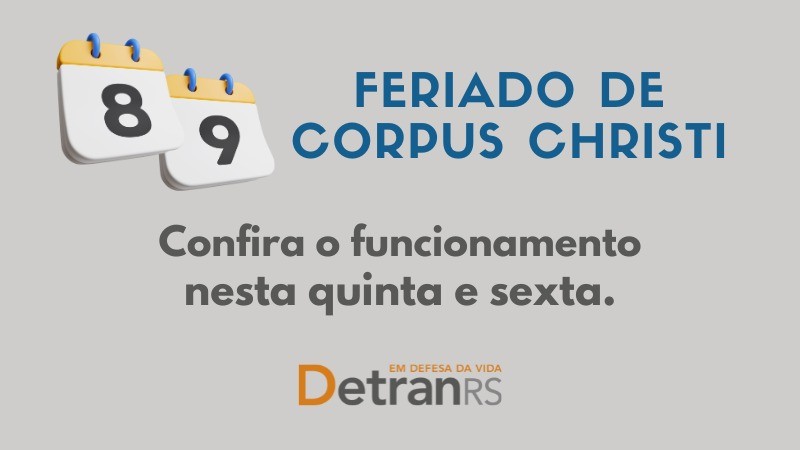 No card, está escrito: Feriado de corpus christi. Confira o funcionamento nesta quinta e sexta.