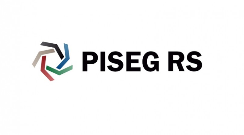 #ParaTodosVerem: Foto de um quadro branco com o logo do PISEG RS, com a cores preta, verde, cinza, vermelho e azul, ao lado há o título escrito em preto: "PISEG RS". Fim da descrição.