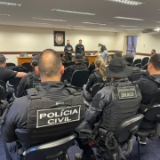 A foto mostra a equipe da Polícia Civil em preparação para operação