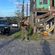 A foto mostra a polícia civil durante operação