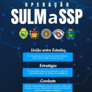 O banner tem na parte superior a inscrição Operação SULMaSSP em letras da cor branca. Abaixo, estão os logos das policias militares dos cinco estados membros do grupo. Na sequência estão as inscrição União entre Estados, Estratégia e Combate na cor branca e, abaixo em três box da cor azul-claro, estão escritas na cor branca sobre cada um destes tópicos. Por fim, está escrita a data da operação e a inscrição Preservação da Ordem Pública. 